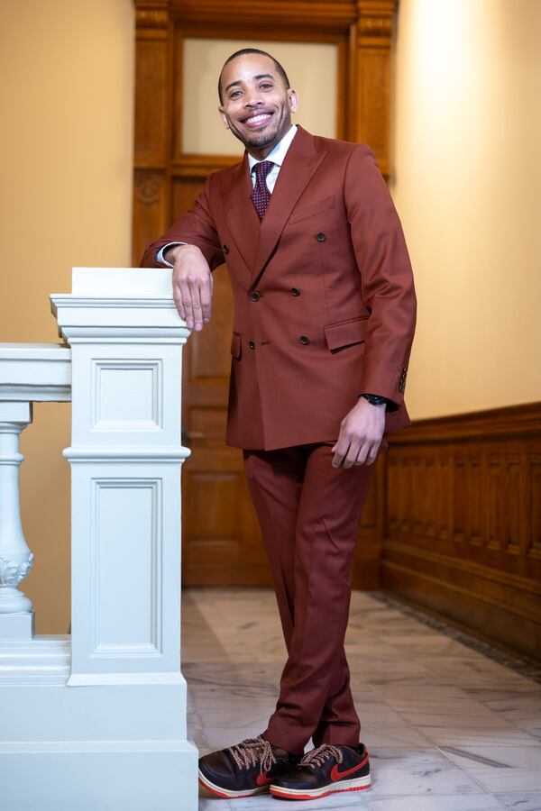 State Rep. Omari Crawford, D-Decatur, poses for a portrait at the Capitol in Atlanta on Thursday, February 26, 2026, as part of this year’s “best-dressed lawmakers” list. (Arvin Temkar/AJC)