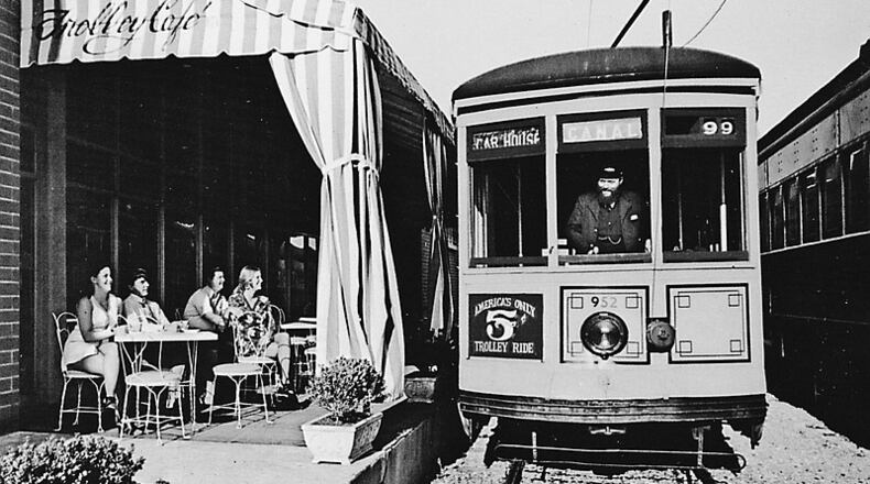 David Steinberg, who once operated a streetcar that toured the grounds of the Chattanooga Choo-Choo, brings the streetcar past the Trolley Cafe, a dining establishment once housed at the Choo-Choo during the 1970s. (Photo Courtesy of David Steinberg/Chattanooga's Transportation Heritage)