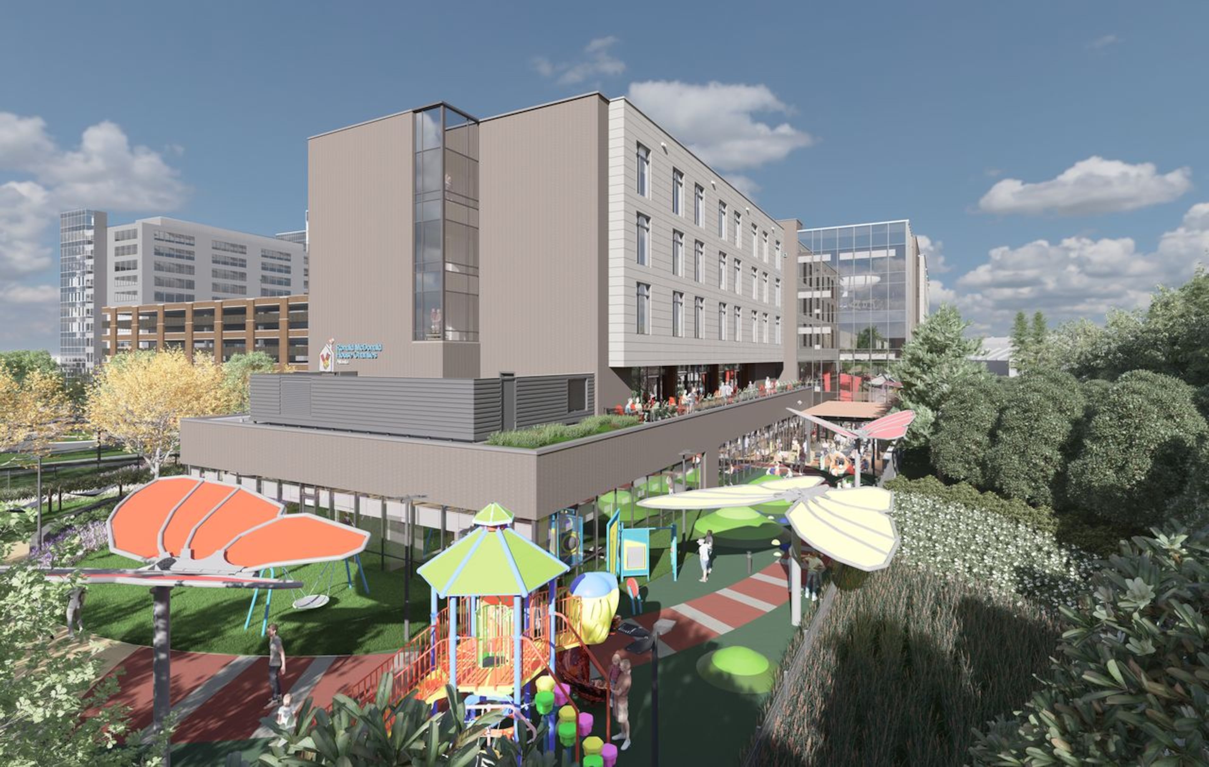Rendering of the new Atlanta Ronald McDonald House on the Children's Healthcare of Atlanta Arthur M. Blank Hospital property. The $90 million House will open Dec. 11. (Courtesy of ARMHC)