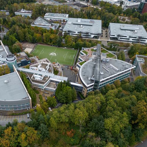 FILE - Electronic Arts' office and studio complex is seen in an aerial view, in Burnaby, British Columbia, on Sept. 29, 2025. (Darryl Dyck/The Canadian Press via AP, File)