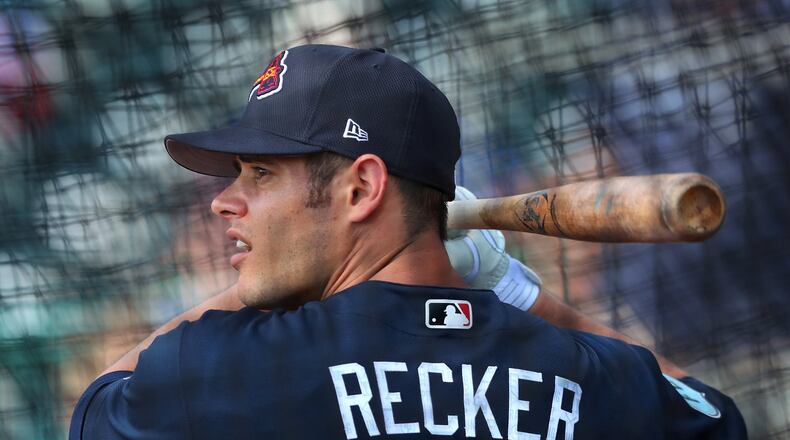 Catcher Anthony Recker, pictured, was designated for assignment by the Braves to open a 40-man roster spot after Saturday’s trade for first baseman Matt Adams. (Curtis Compton/ccompton@ajc.com)