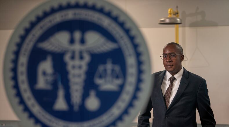 Los Angeles County medical examiner, Dr. Odey Ukpo, poses for a portrait on Tuesday, June 16, 2026, in Los Angeles. (AP Photo/Jae C. Hong)