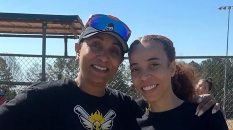 Mother Janene (left) and daughter Elana Edusei (right) posing for a photo following a softball game they played together in 2025. (Janene Edusei/Courtesy)
