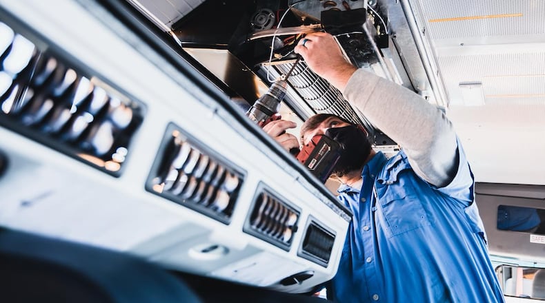 Marietta City Schools has purchased 67 Bus Clean Air Needlepoint Ionization units to install of its buses. Third-party testing shows the technology can remove 99.4% of pathogens, including the coronavirus, within 30 minutes. Credit: Marietta City Schools.