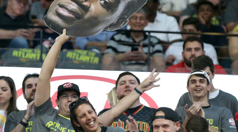 Hawks fans cheer for Paul Millsap against the Wizards in Ggame 3 of a first-round NBA basketball playoff series on Saturday, April 22, 2017, in Atlanta. Curtis Compton/ccompton@ajc.com