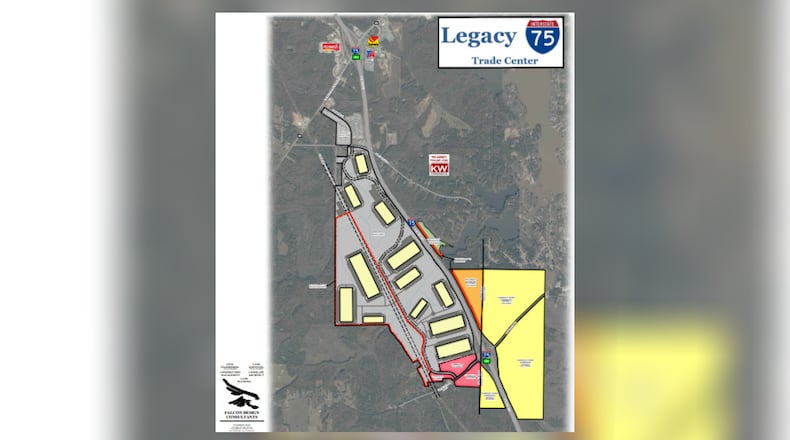 This is a site map of a massive mixed-use and industrial project along I-75 in Lamar and Monroe counties.