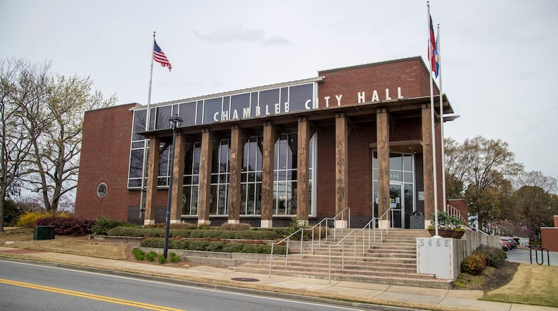 03/23/2021 —Atlanta, Georgia — The exterior of Chamblee City Hall, located at 5468 Peachtree Road in Chamblee, Tuesday, March 23, 2021. (Alyssa Pointer / Alyssa.Pointer@ajc.com)