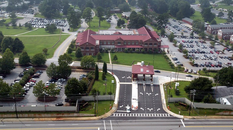 Aerial of the front gate at Fort McPherson shot from the east looking west on Aug. 24, 2005. AJC File Photo