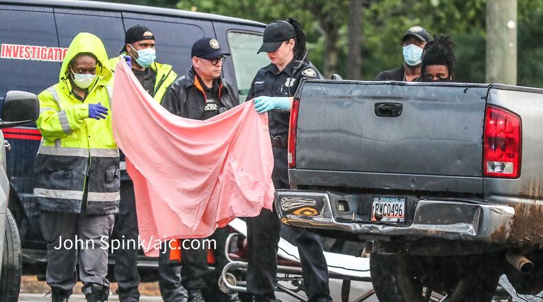 The body was discovered in the back seat of a pickup truck.