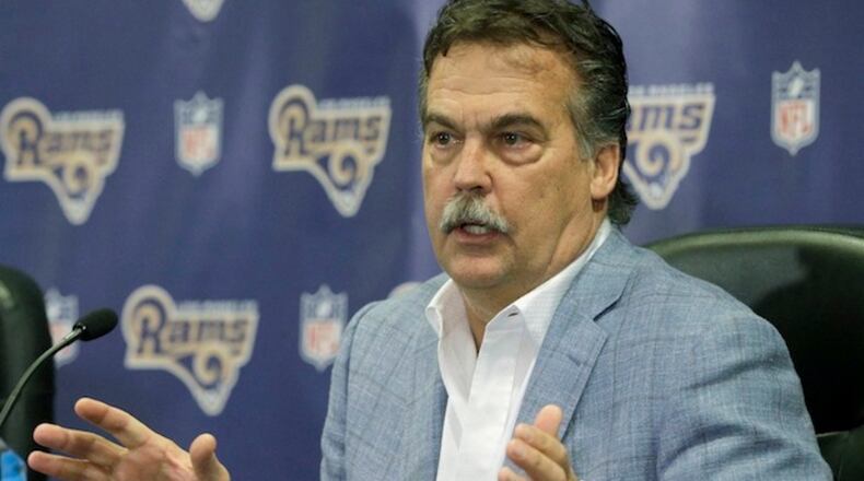 Los Angeles Rams head coach Jeff Fisher responds to a question during a NFL football news conference in Manhattan Beach, Calif., on Friday, March 4, 2016. Two months after NFL owners signed off on the Rams' move from St. Louis to Los Angeles, coach Jeff Fisher gathered the team's players in their new home for the first time Friday. (AP Photo/Nick Ut)
