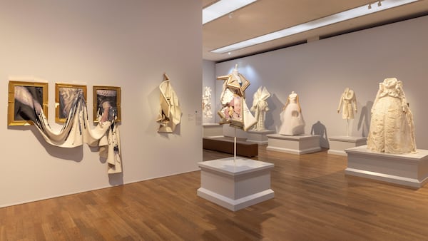 An installation view of "Viktor&Rolf. Fashion Statements" at the Kunsthalle München in Munich, Germany, 2024. (Michael Nauman/ Tiefenpixel Photographics)