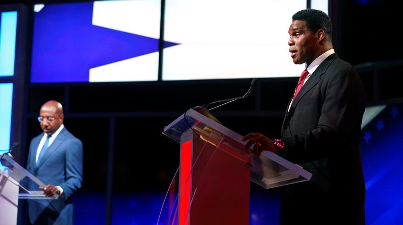 Democratic U.S. Sen. Raphael Warnock, left, and his Republican challenger, Herschel Walker, were both asked to answer a series of questions posed by The Atlanta Journal-Constitution about issues the U.S. Senate is expected to tackle in the coming months, such as the debt limit and agriculture policy. Warnock responded. Walker’s campaign did not respond to recent attempts to reach the candidate by phone, text and email regarding the same policy questions that Warnock answered.