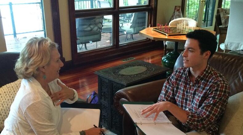 Director Jayne Atkinson coaches Atlanta actor Connor Crank before the musical “By Wheel and By Wing” receives a staged reading in New York on Nov. 3. CONTRIBUTED BY ACT3 PRODUCTIONS