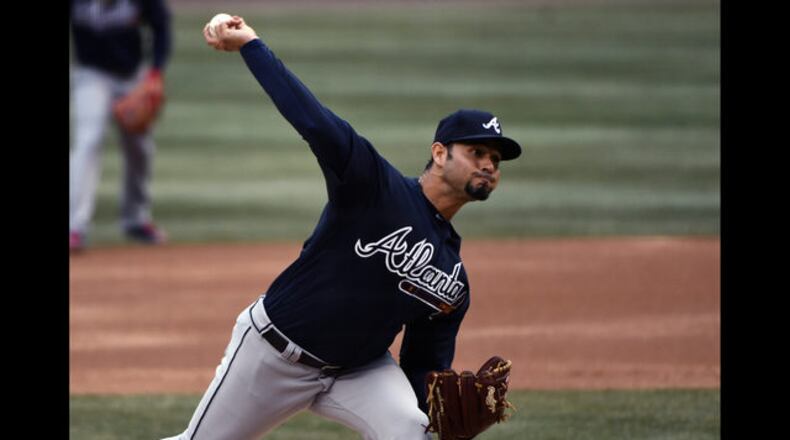 Braves veteran Anibal Sanchez pitched six scoreless innings for the win Friday against the Cubs. (AP Photo/Matt Marton) </p>