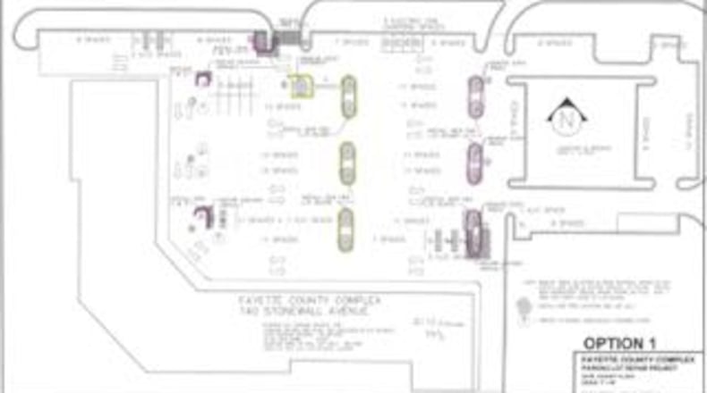 Plans for refurbishing Fayette County’s Administrative Complex include improving the parking lot as well as the buildings. Courtesy Fayette County
