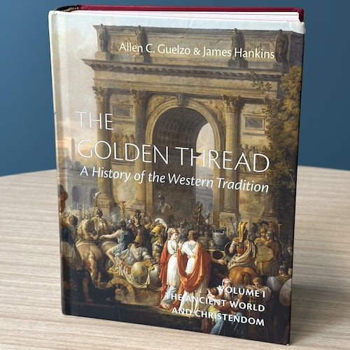 A text book, shown Tuesday, Aug 11, 2026 in Washington, to be used by the Pentagon this fall when they will begin implementing a curriculum that centers on Western civilization and Christianity in the schools it operates for military families, part of an effort by Defense Secretary Pete Hegseth to redirect the education system toward patriotic values and classical learning. (AP Photo)