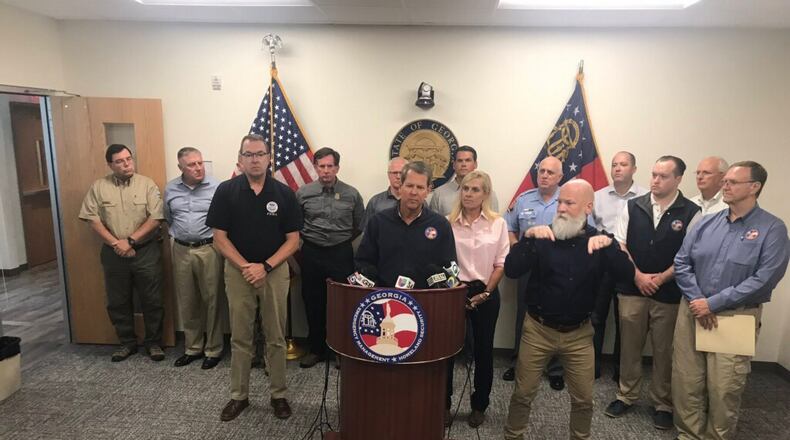 Sept. 4, 2019, Atlanta - Gov. Brian Kemp speaks at a news conference about Hurricane Dorian. RICHARD ELLIOT, WSB-TV