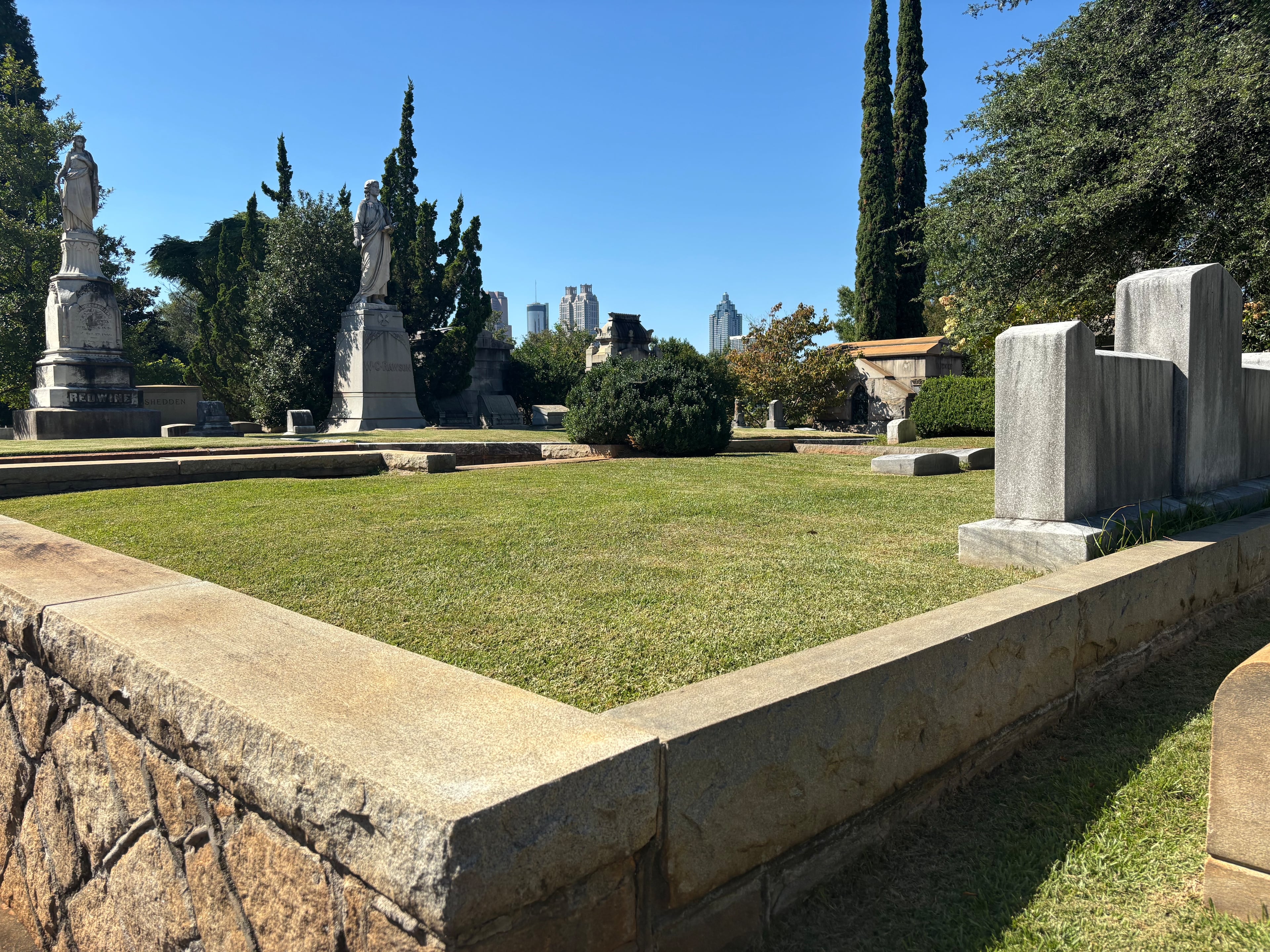 The downtown Atlanta skyline is seen from Oakland Cemetery. (David Aaro / david.aaro@ajc.com)