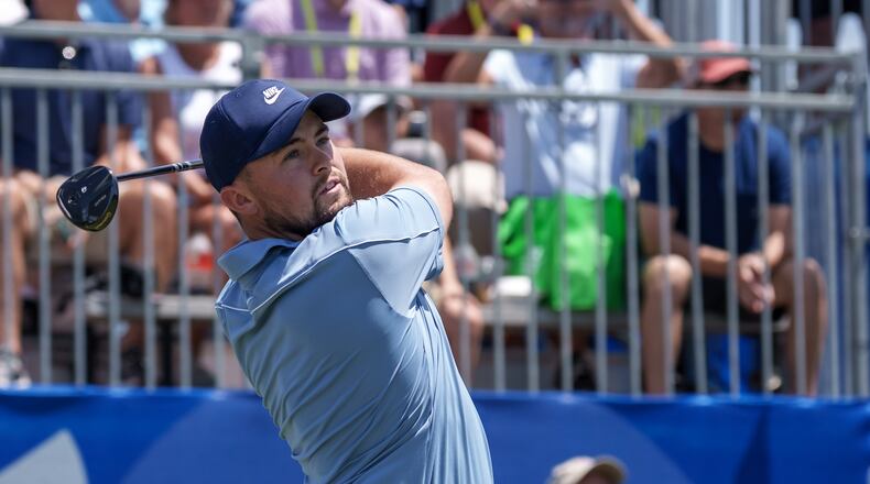 Alex Fitzpatrick, of England, tees off on the first hole during the first round of the PGA Zurich Classic golf tournament, Thursday, April 23, 2026, in Avondale, La. (AP Photo/Matthew Hinton)