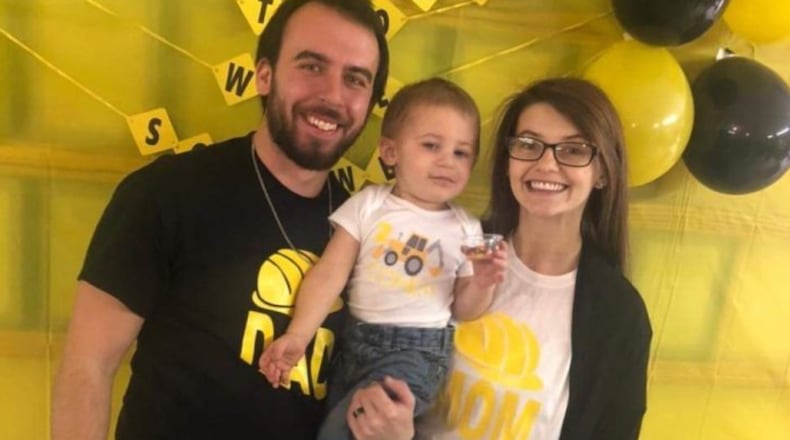 Cohen Zayne Bryson (center) was killed in a wreck Sunday night, and his parents Joshua (left) and Santana were injured, according to the Georgia State Patrol.