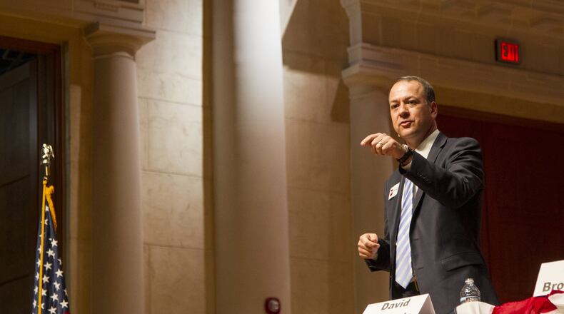 Former Alpharetta Mayor David Belle Isle speaks in April during a Georgia secretary of state debate at Lassiter High School in Marietta. (REANN HUBER/REANN.HUBER@AJC.COM)