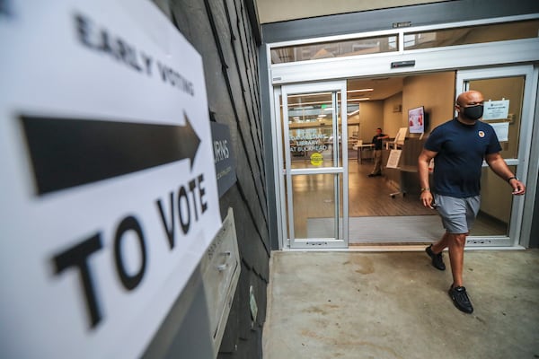 Kenneth French leaves the Buckhead Library after early voting in 2021. progressive Democrats in Atlanta have struggled to gain footing in city races, but a candidate's win in New York City offers new hope. (File/AJC 2021)
