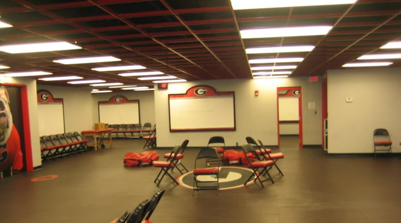 Georgia is considering doing something much more extravagant with its locker room at Sanford Stadium. The current one, underneath the East grandstands, is rather stark. (File photo)