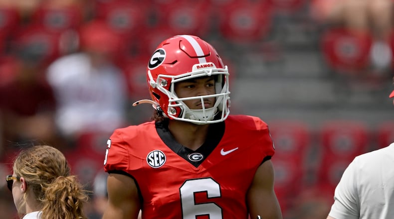 Among the goals for Georgia this offseason was to stay healthy, which the Bulldogs mostly did. Wide receiver Isiah Canion (pictured), a transfer from Georgia Tech pictured warming up before G-Day in April, missed some time with injury, but the most significant injury was transfer linebacker Amaris Williams suffering an ACL injury. (Hyosub Shin/AJC)