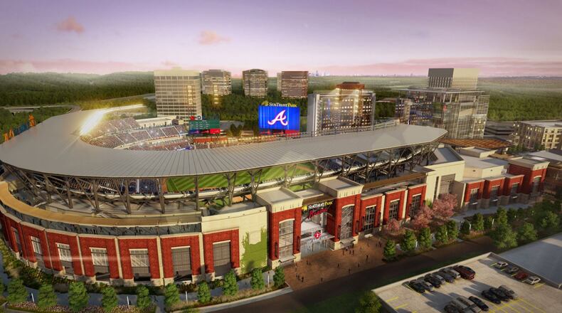 A rendering of SunTrust Park, the new home of the Atlanta Braves in Cobb County. (Courtesy of The Braves)
