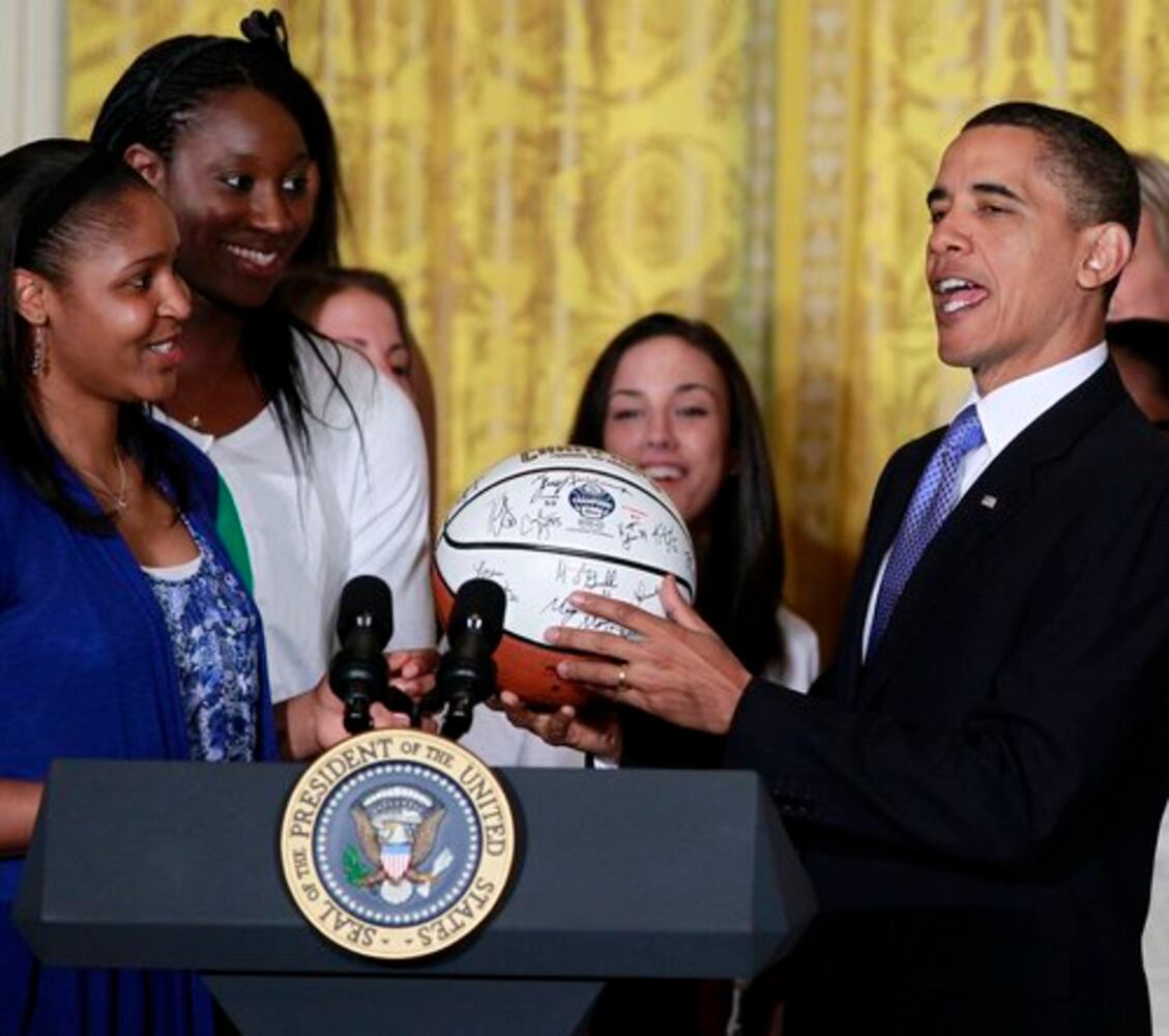 Maya Moore, UConn visit White House