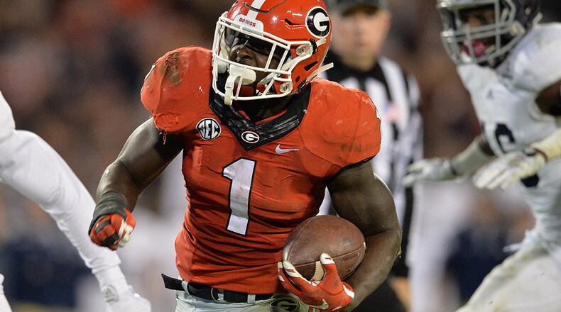 Georgia running back Sony Michel made 6 starts rushing for 1,161 yards and 11 touchdowns.