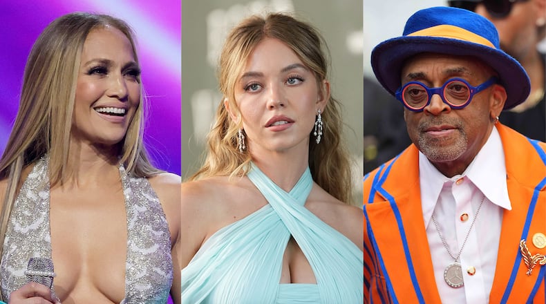 Among the honorees at the 2025 SCAD Savannah Film Festival are Jennifer Lopez (from left), pictured hosting the 2025 American Music Awards at BleauLive Theater at Fontainebleau Las Vegas; Sydney Sweeney, seen at the premiere of the film "Echo Valley" in London; and director Spike Lee, shown at the premiere of the film "Highest 2 Lowest" at Cannes. (File photo/AP and Getty).