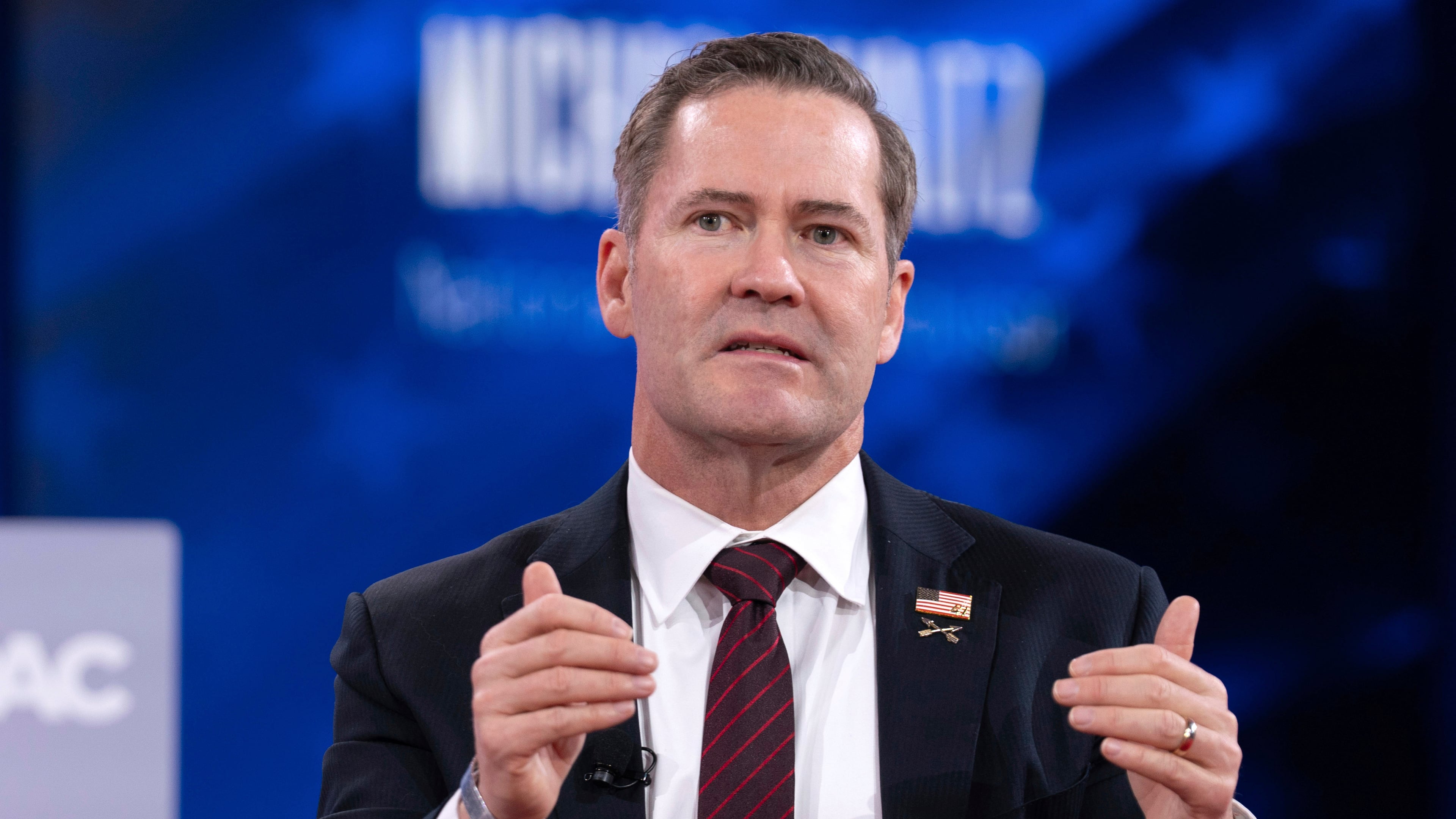 FILE - White House national security adviser Mike Waltz speaks at the Conservative Political Action Conference, CPAC, Feb. 21, 2025, in Oxon Hill, Md. (AP Photo/Jose Luis Magana, File)