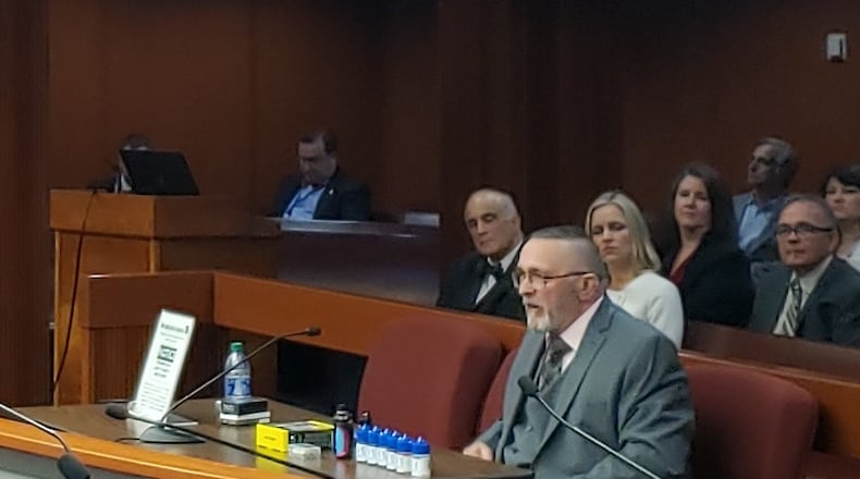 Keith Gossett, who owns a vape shop in Columbus, testifies before the Georgia House Health and Human Services Committee. Maya T. Prabhu/maya.prabhu@ajc.com