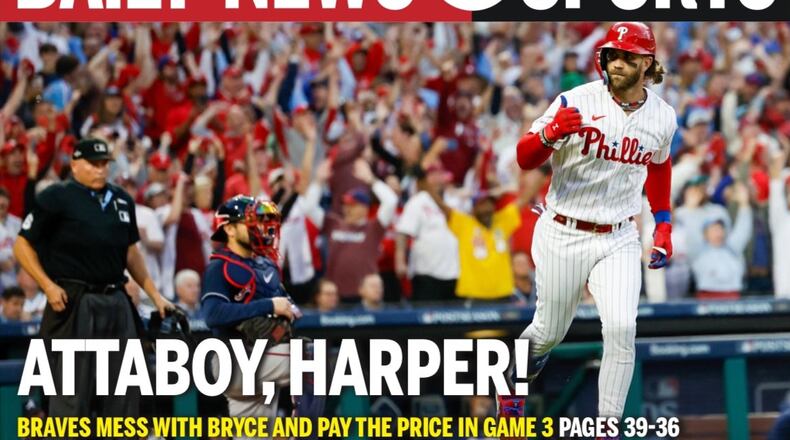The Philadelphia newspapers - the Inquirer and Daily News - also used the 'atta boy' comments by the Braves' Orlando Arcia in coverage of the Phillies' Game 3 win.