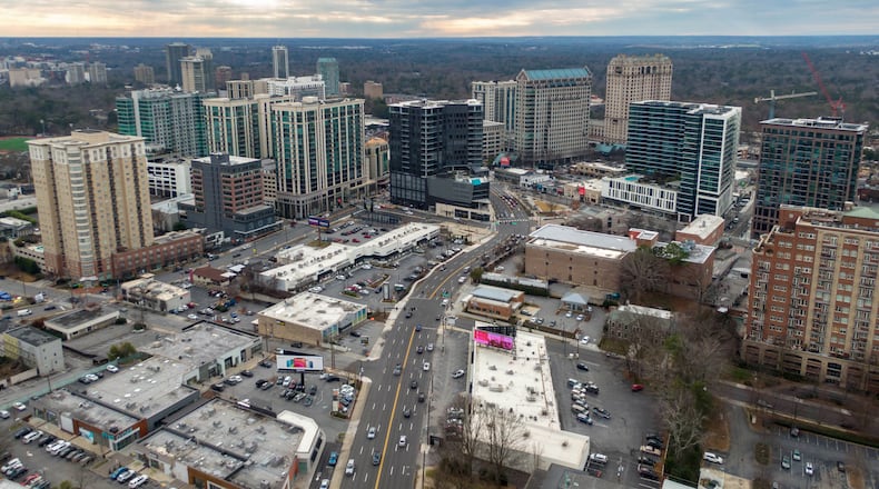 January 26, 2021 Buckhead - Aerial photography shows Buckhead Skyline on Tuesday, January 26, 2021. The quest for cityhood in Buckhead has several hurdles to clear before it becomes reality, but leaders behind a new group exploring the issue say they are confident they have a chance.(Hyosub Shin / Hyosub.Shin@ajc.com)