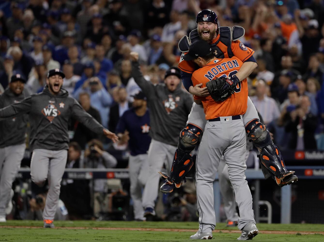 Photos: Ex-Braves McCann, Morton celebrate as Astros win World Series