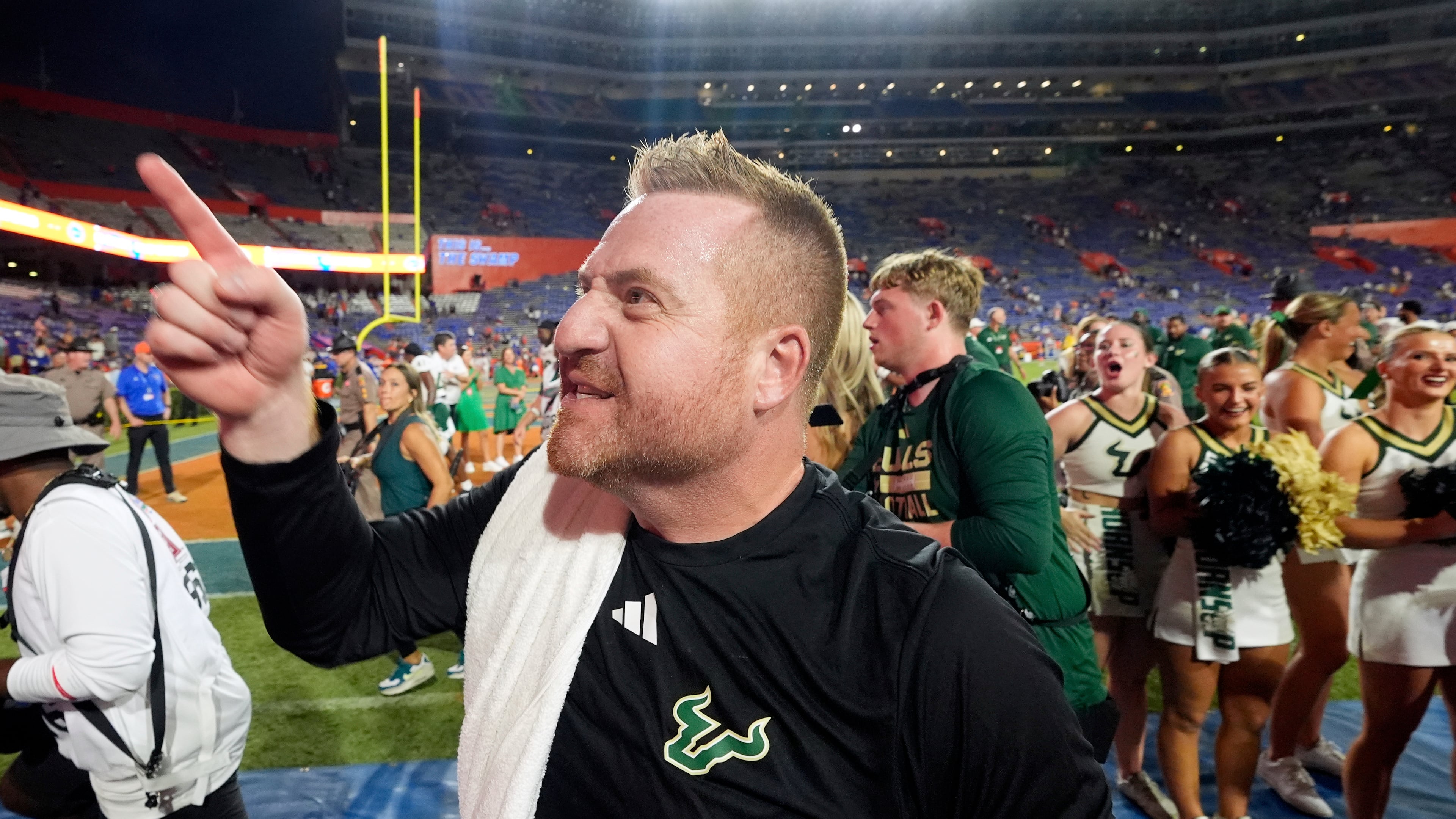 Look for South Florida to enter the AP Top 25, as coach Alex Golesh and the Bulls won 18-16 at No. 13 Florida on Saturday, Sept. 6, 2025, a week after beating then-No. 25 Boise State. (John Raoux/AP)