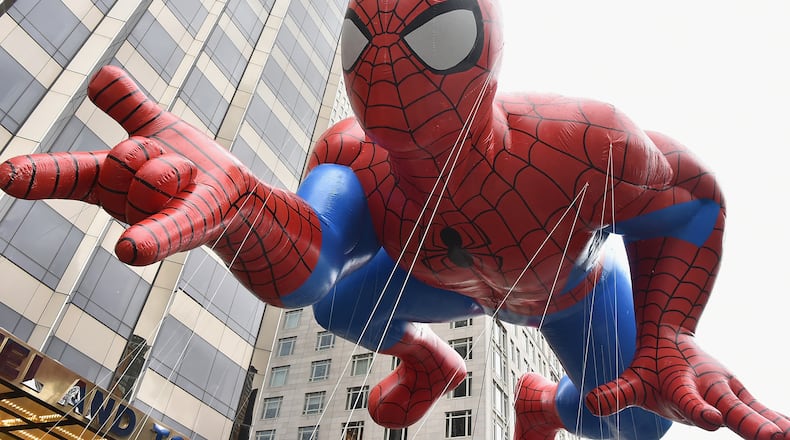 NEW YORK, NY - NOVEMBER 27: Spiderman balloon during the 88th Annual Macy's Thanksgiving Day Parade on November 27, 2014 in New York City. (Photo by Theo Wargo/Getty Images)