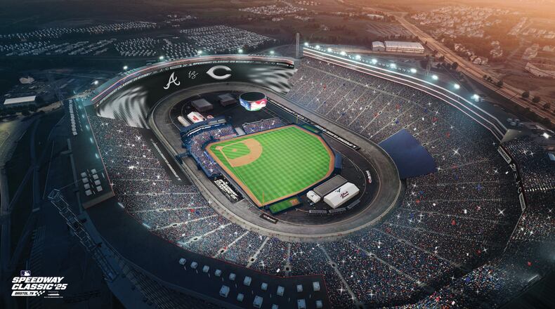 The Braves will play the Reds at Bristol Motor Speedway on Aug. 2, 2025. A rendering of how the race track will be set up for baseball.