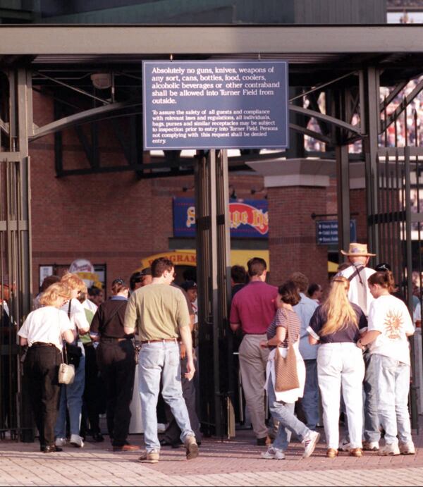 MAY 1997 — ATLANTA: Fans enter Turner Field, where they were banned from bringing food to the Braves’ then-new home. A public uproar soon changed things. (Jonathan Newton / AJC file photo)