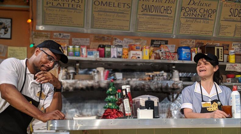 Markell Williams and Maria Rodriguez-Sager appear in Horizon Theatre’s holiday sequel “Waffle Palace Christmas.” CONTRIBUTED BY HORIZON THEATRE