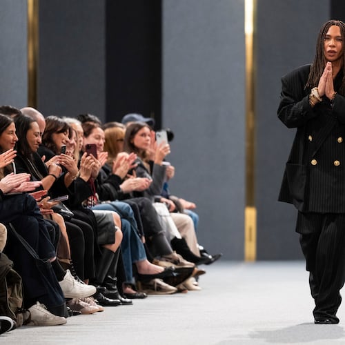 FILE - Designer Olivier Rousteing appears after the Balmain Fall/Winter 2025-2026 Womenswear collection is presented in Paris on March 5, 2025. (Photo by Scott A Garfitt/Invision/AP, File)