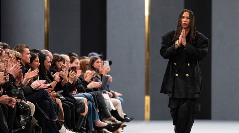 FILE - Designer Olivier Rousteing appears after the Balmain Fall/Winter 2025-2026 Womenswear collection is presented in Paris on March 5, 2025. (Photo by Scott A Garfitt/Invision/AP, File)