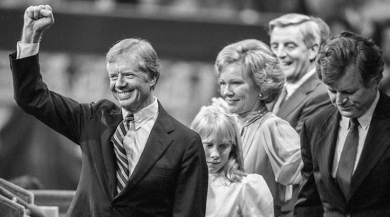 President Jimmy Carter, pictured at 1980 Democratic National Convention at Madison Square Garden in New York City, is the topic of a new biography by Jonathan Alter.  (John Spink / Shot for the Kansas City Times)