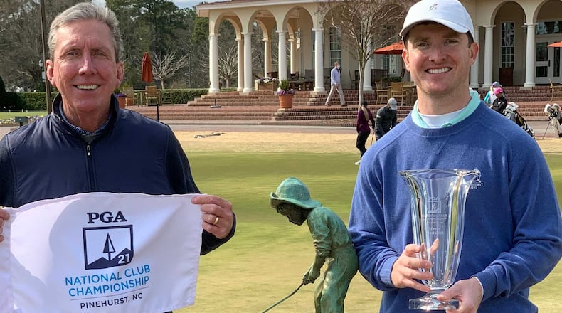 Stephen Behr (right) won the PGA National Club Championship in Pinehurst. Behr, who is a member at The Golf Club of Georgia, had his father, PGA professional Steve Behr, act as caddie for the week.