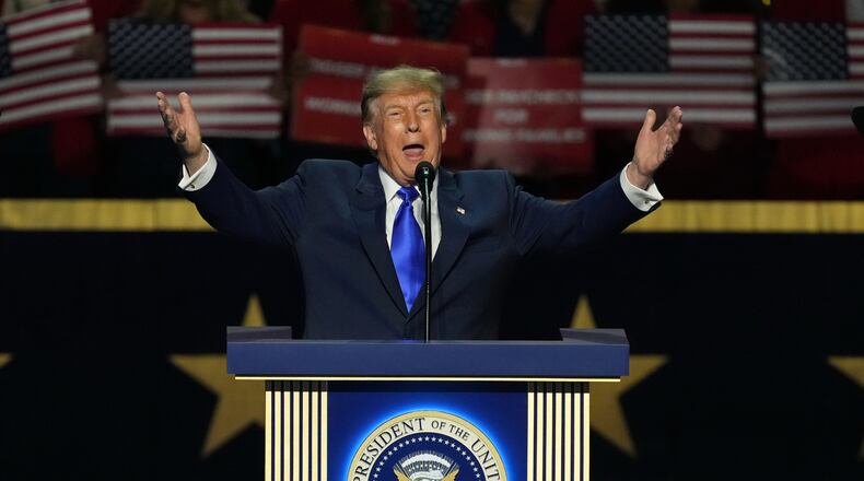 President Donald Trump speaks at the Republican convention in Dallas, Wednesday, Sept. 9, 2026. (AP Photo/Tony Gutierrez)