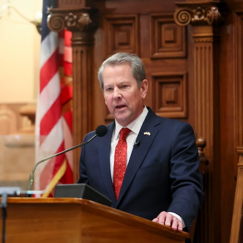 Gov. Brian Kemp delivers the state of the state address in the House of Representatives at the Georgia Capitol, Jan. 16, 2025, in Atlanta. (Jason Getz/The Atlanta Journal-Constitution/TNS) **This photo is to be used only with stories from The Atlanta Journal-Constitution.**