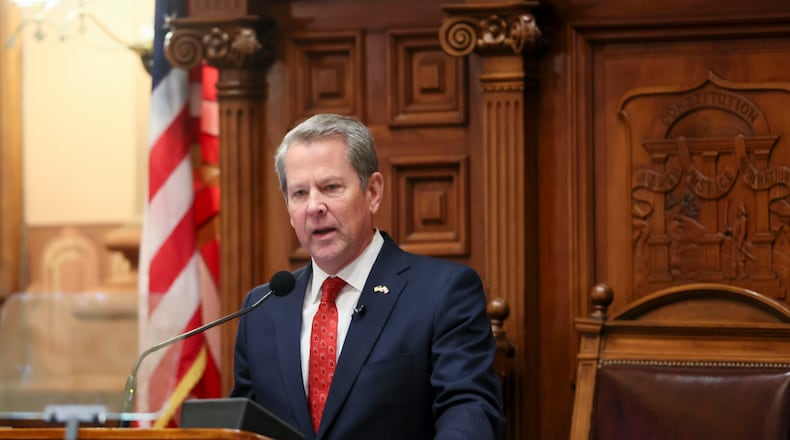 Gov. Brian Kemp delivers the state of the state address in the House of Representatives at the Georgia Capitol, Jan. 16, 2025, in Atlanta. (Jason Getz/The Atlanta Journal-Constitution/TNS) **This photo is to be used only with stories from The Atlanta Journal-Constitution.**