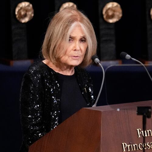 FILE - Gloria Steinem speaks during the 2021 Princess of Asturias Awards ceremony in Oviedo, northern Spain, Oct. 22, 2021. (AP Photo/Manu Fernandez, File)